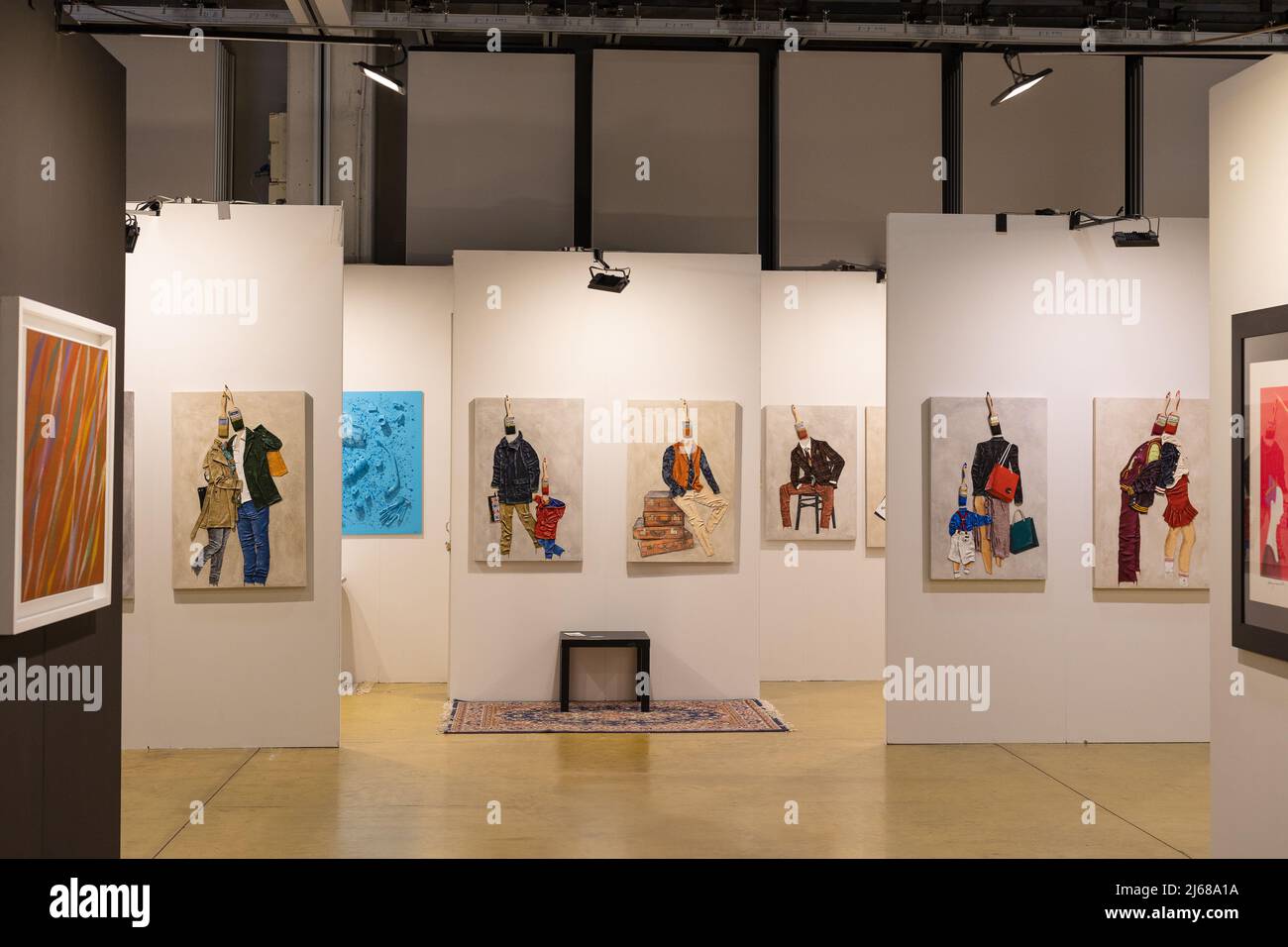 Room of an Exhibition of Modern Art with Paintings Hanging on Exhibit
