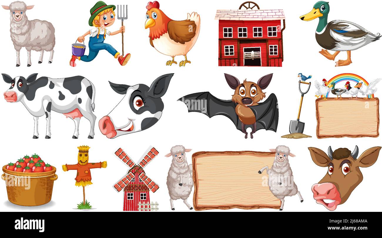 Set of farm animals on white background illustration Stock Vector Image ...