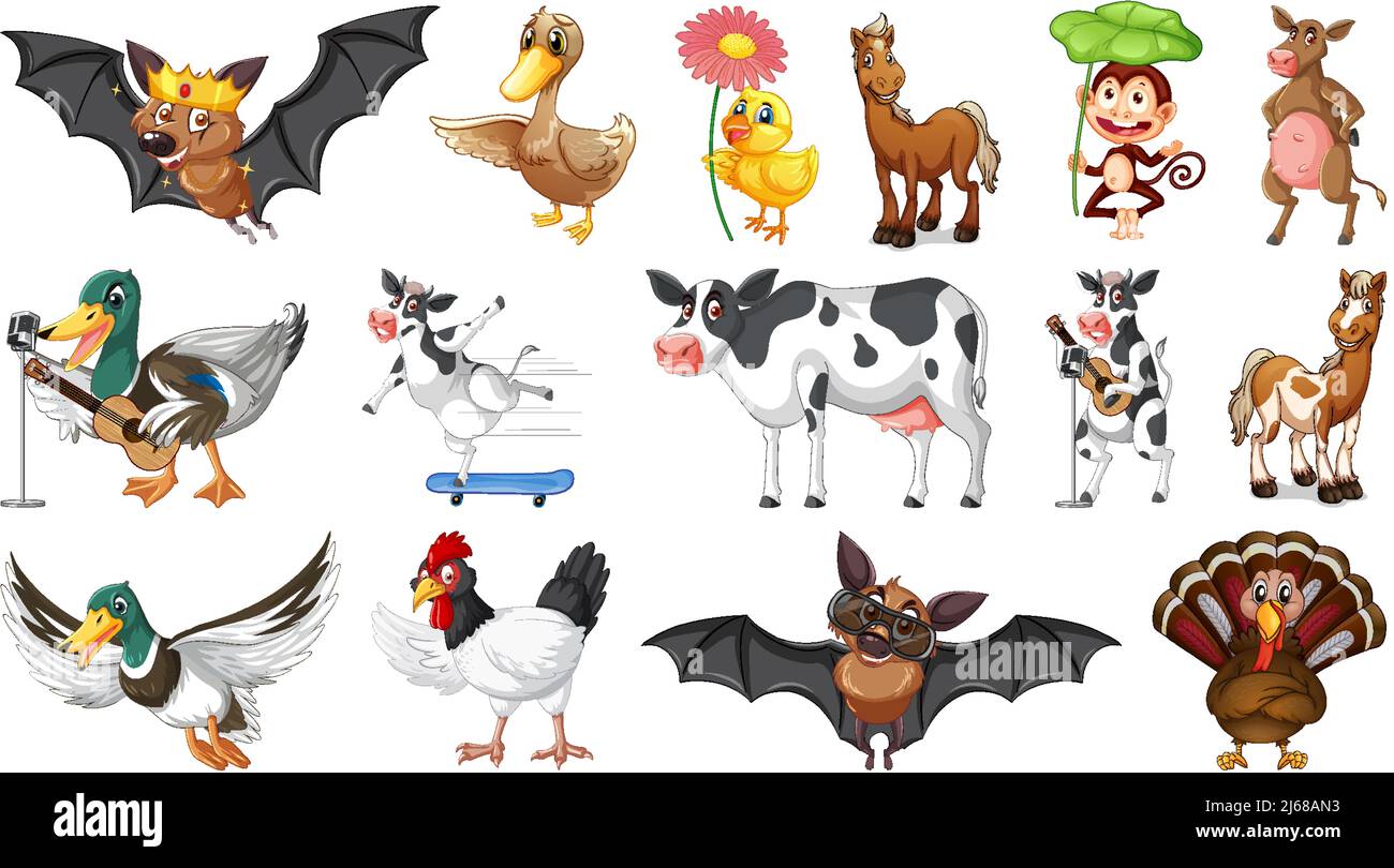Farm animals set on white background illustration Stock Vector Image ...