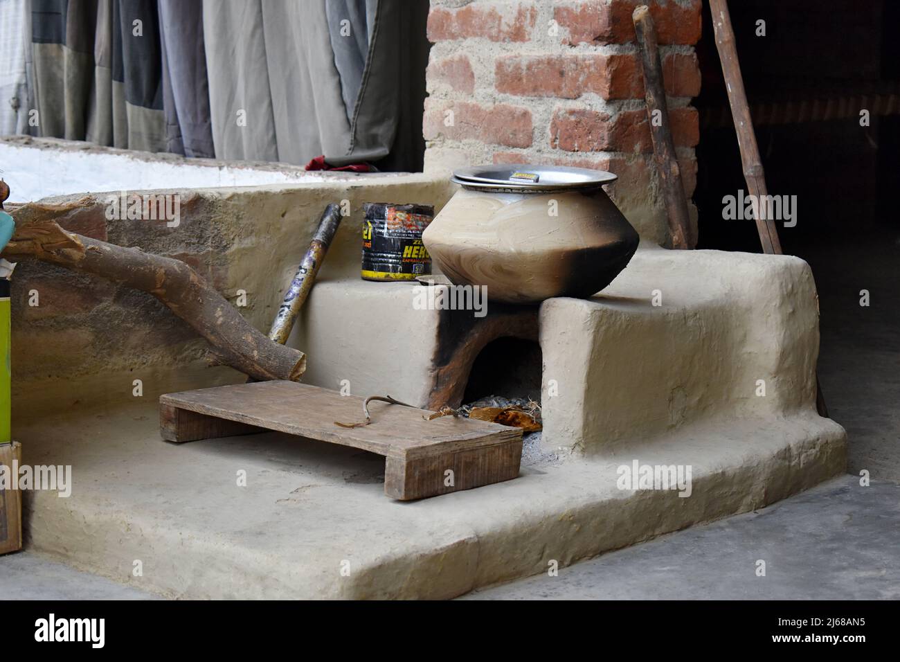 Mud chulha, clay stove, Traditional Indian Cooking Stove, handi, wooden