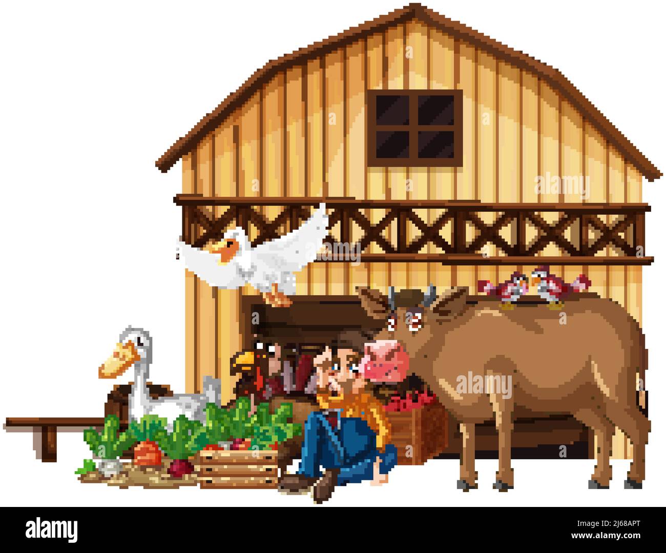 Many farm animals and farmer illustration Stock Vector Image & Art - Alamy