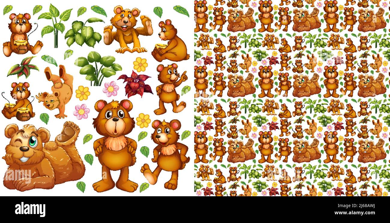 Cute animals cartoon seamless background illustration Stock Vector ...