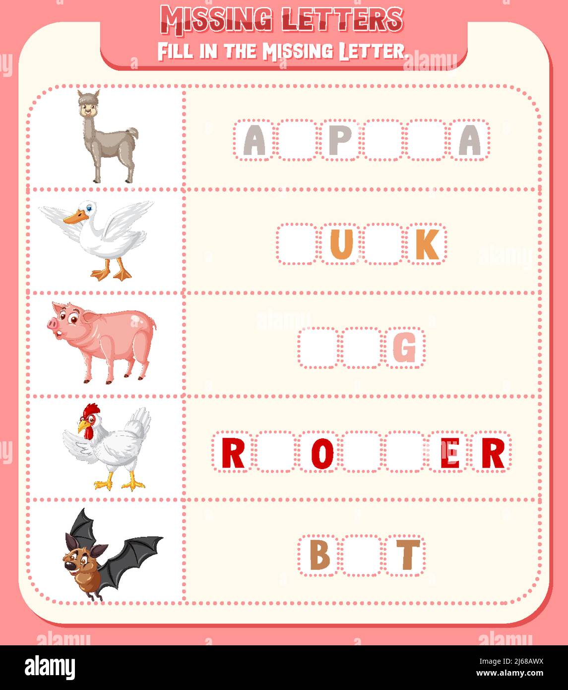 Fill the missing letter of each word worksheet for children ...
