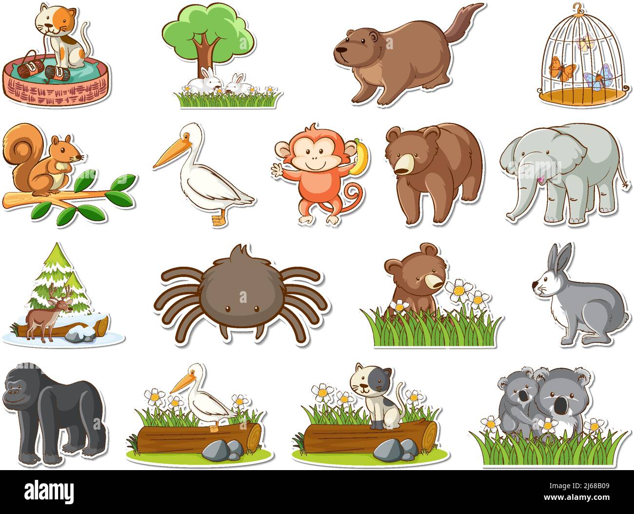 Sticker set of cartoon wild animals illustration Stock Vector Image ...