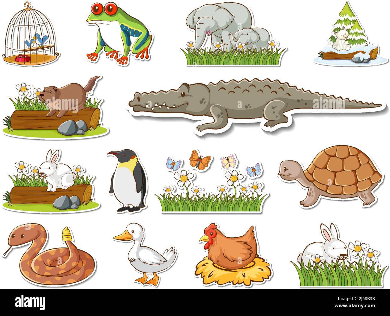 Sticker set of cartoon wild animals illustration Stock Vector Image ...