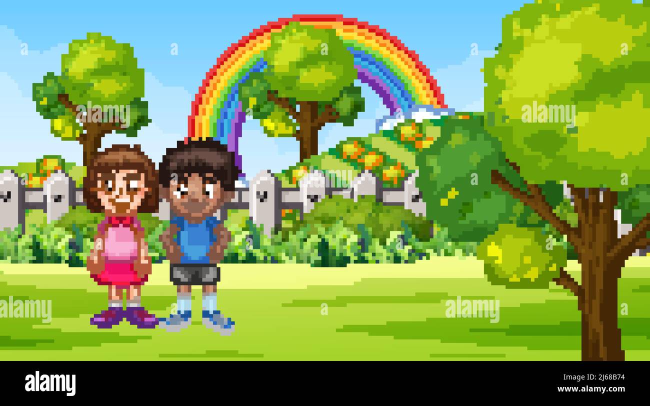 Boy and girl standing in park illustration Stock Vector Image & Art - Alamy