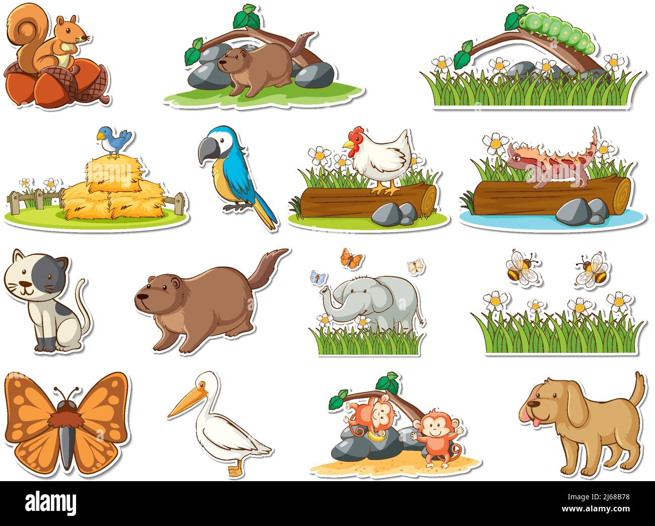Sticker set of cartoon wild animals illustration Stock Vector Image ...