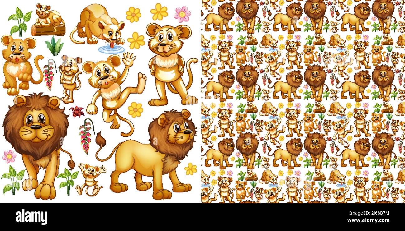 Cute animals cartoon seamless background illustration Stock Vector ...