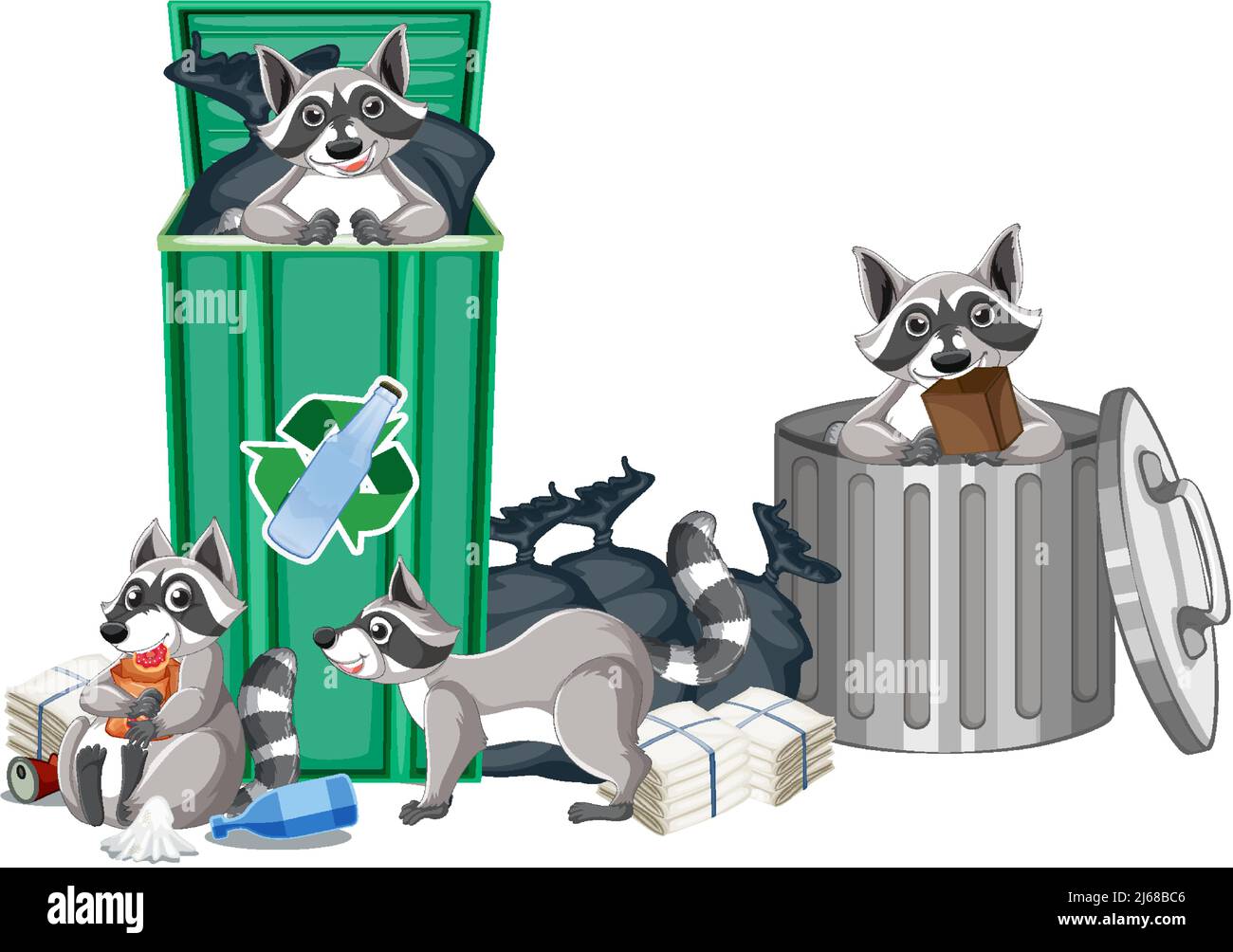 Raccoons searching food in the trashcans illustration Stock Vector ... Biology Diagrams