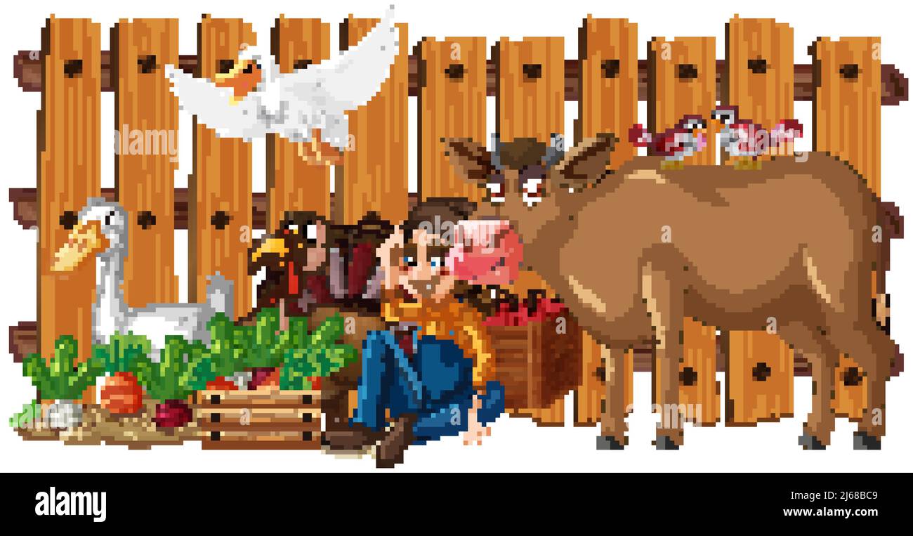 Farmer and many animals illustration Stock Vector Image & Art - Alamy