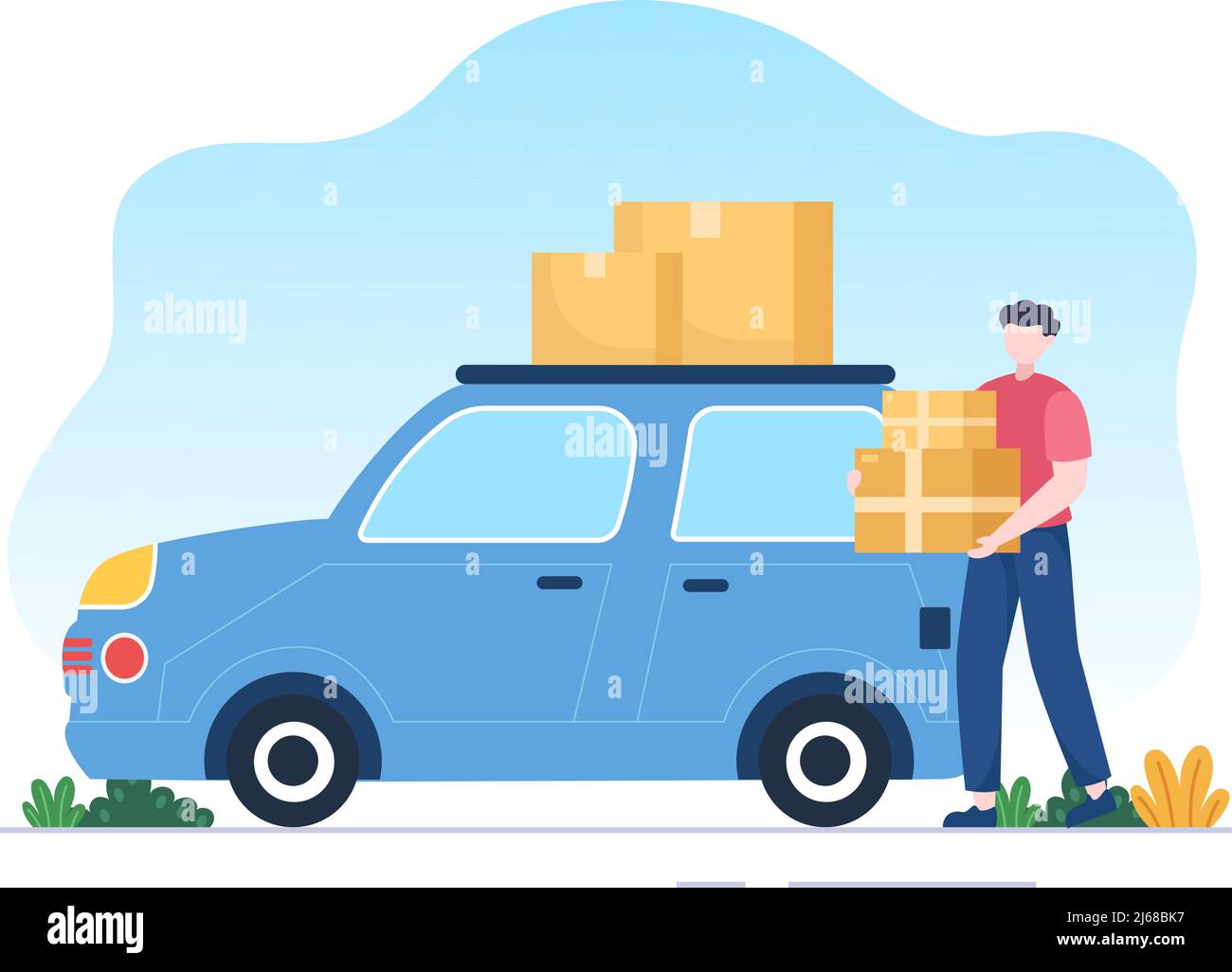 People Moving Boxes Cartoon