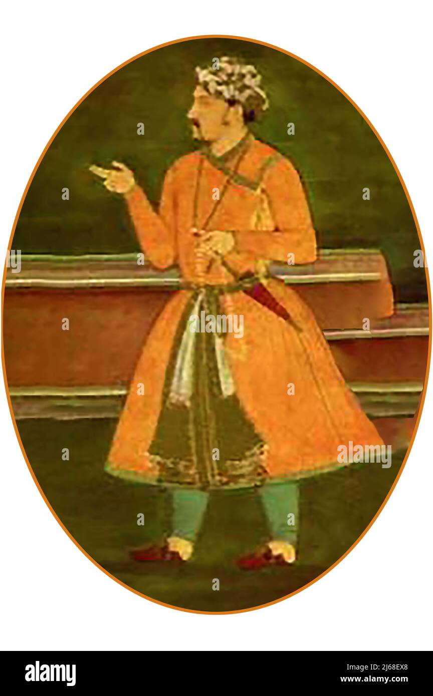 A colour portrait of Mughal  Emperor Jahangir (Nur-ud-Din Muhammad Salim (1569 -1627). His name means 'Conqueror of the World' Stock Photo