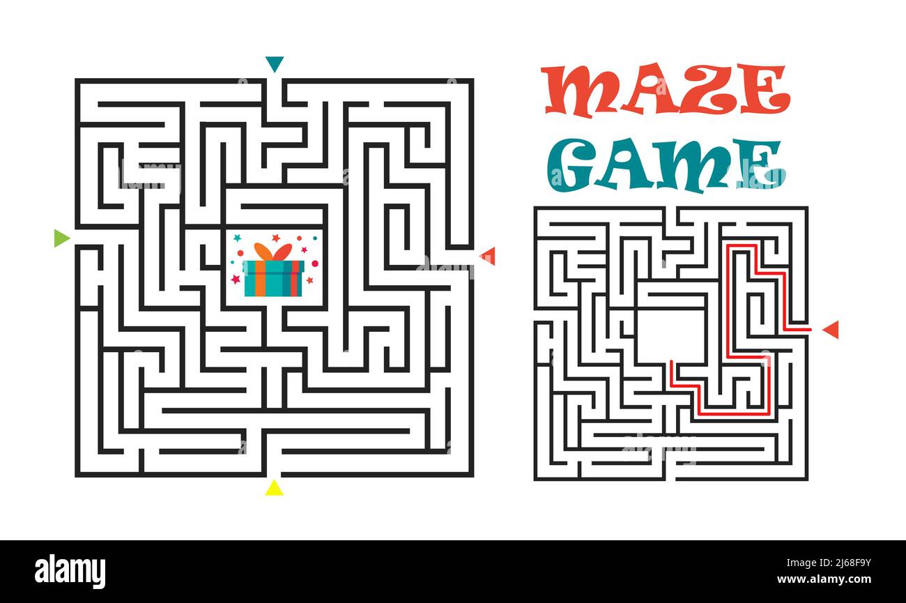 Square maze labyrinth game for kids. Labyrinth logic conundrum. Four ...