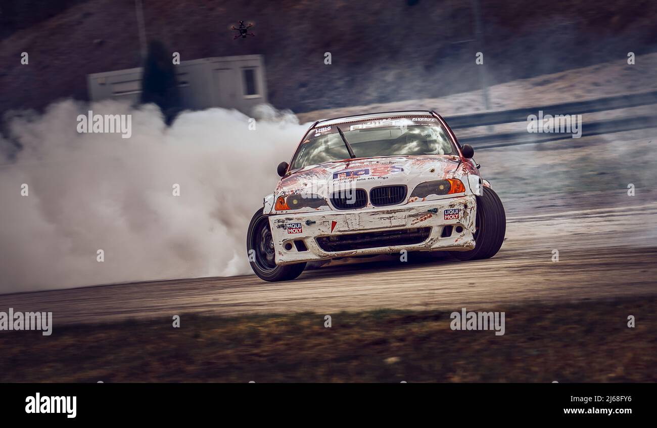 Car drifting image diffusion race drift car with lots of smoke from burning  tires on speed track Stock Illustration