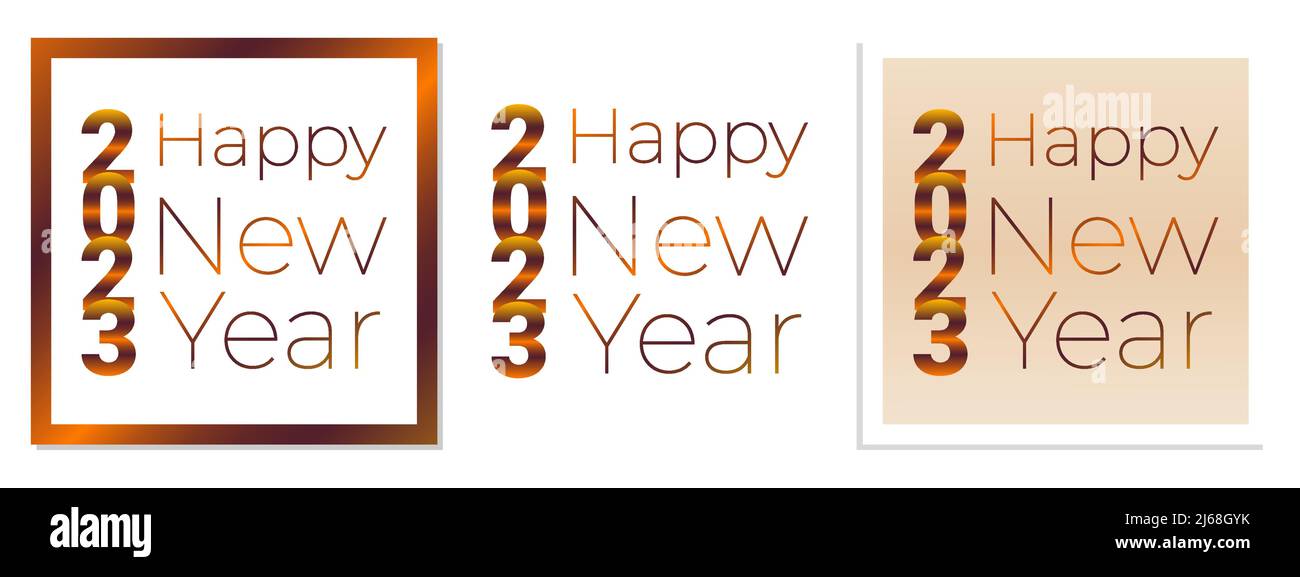 Happy New Year 2023 set of greeting cards, inscription gradient. For design, calendar, postcard, greeting, background, design element. Vector illustration. Vector illustration Stock Vector