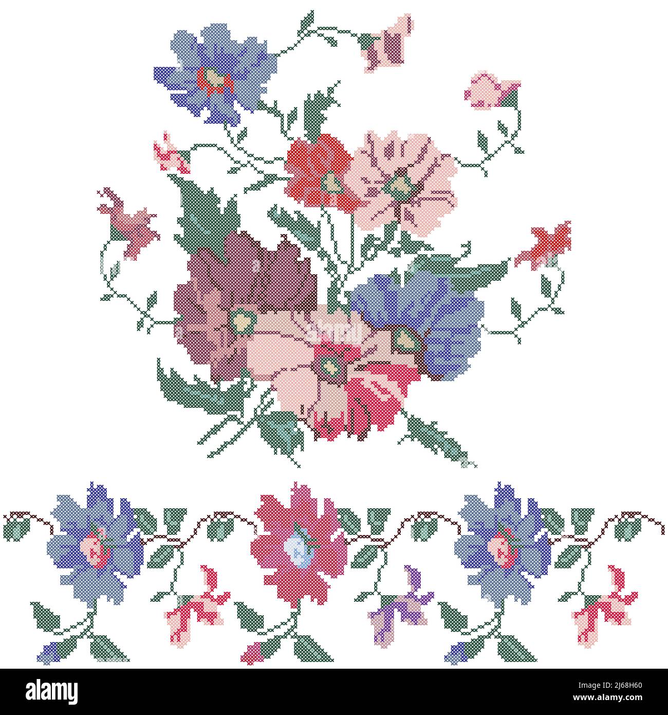 Cross Stitch Embroidery National Ukrainian Pattern Floral Ornament Vector  Stock Illustration - Download Image Now - iStock