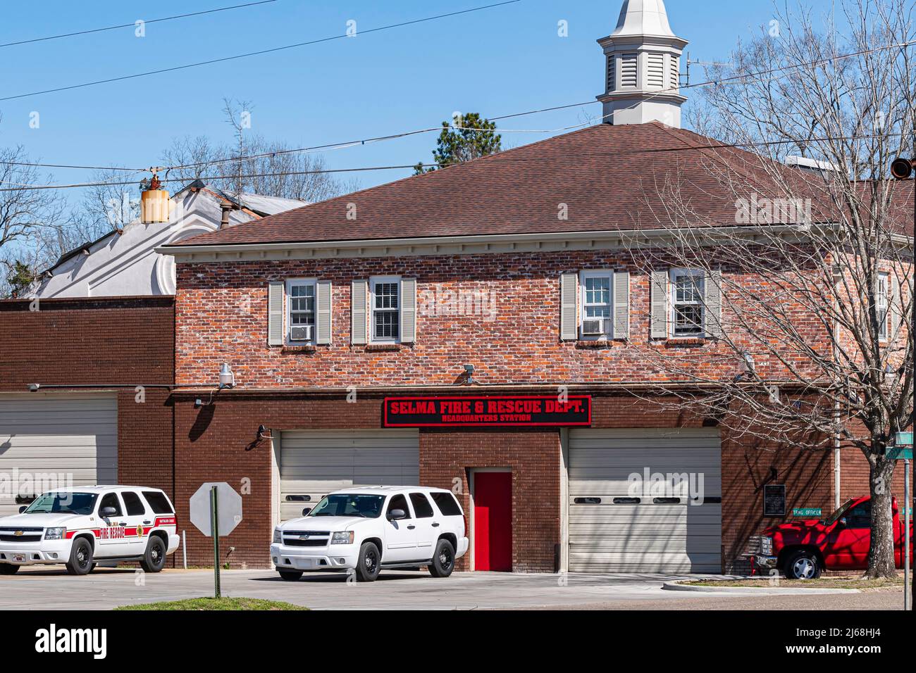 Selma, Alabama, USA-March 1, 2022: Selma Fire and Rescue Department Headquarters Station in historic downtown Selma. Stock Photo