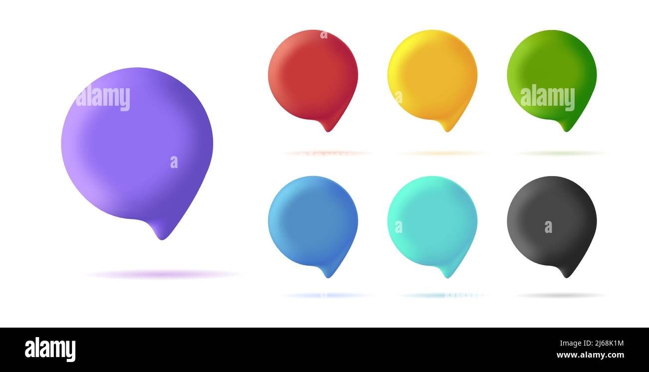 Set of digital 3d icons of chat bubble or tags in different colors ...