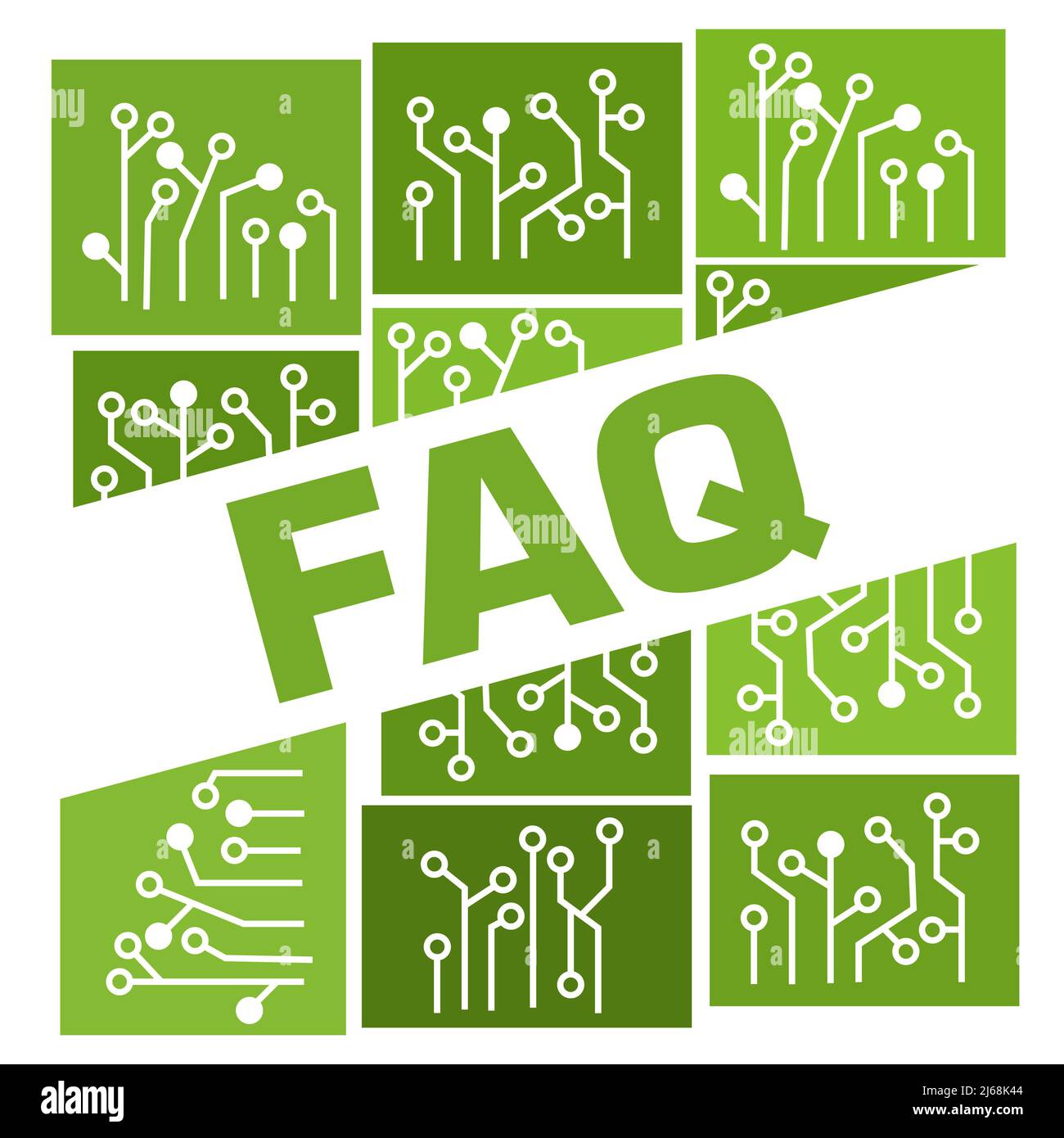 FAQ - Frequently Asked Questions Green Boxes Circuit Grid Badge Style Stock Photo