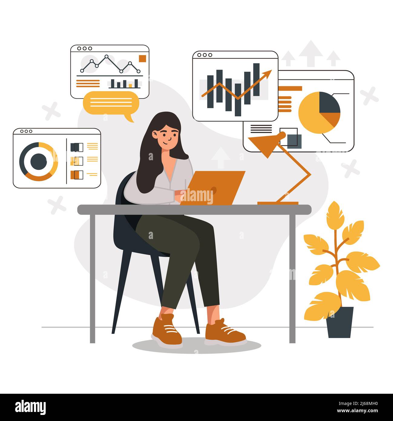 Cartoon style vector illustration isolated on white background. Woman in  seminar with board and diagrams. Modern banner of business strategy.  Innovati Stock Photo - Alamy
