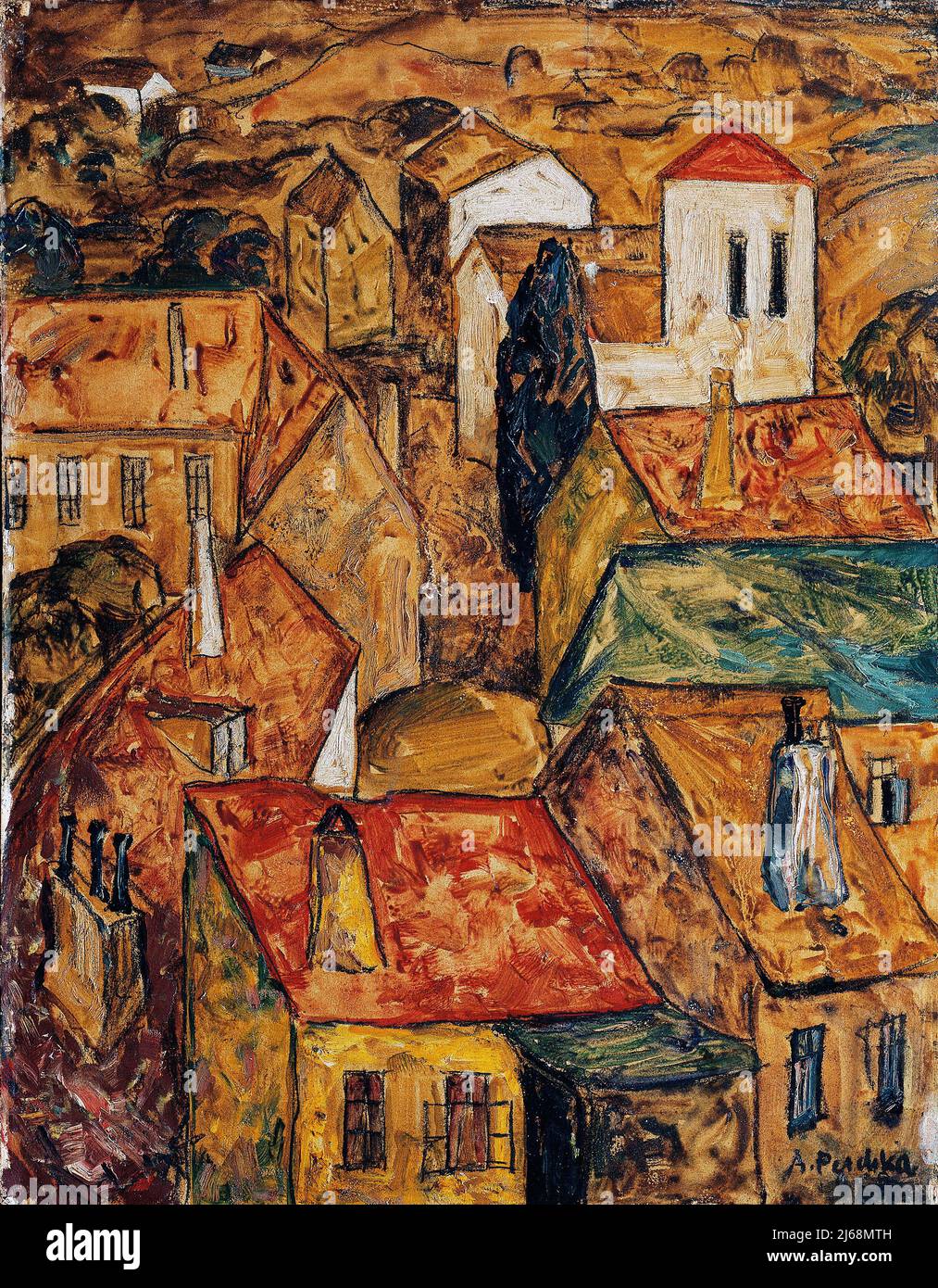 Painting - Art by Anton Emanuel Peschka - Stadtlandschaft (1920) Urban landscape Stock Photo