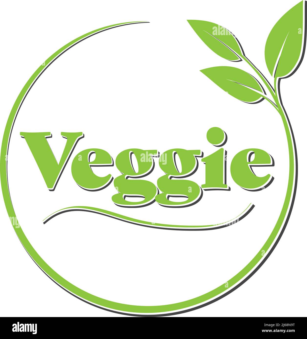 round green VEGGIE label or sticker, vegetarian food seal vector illustration Stock Vector