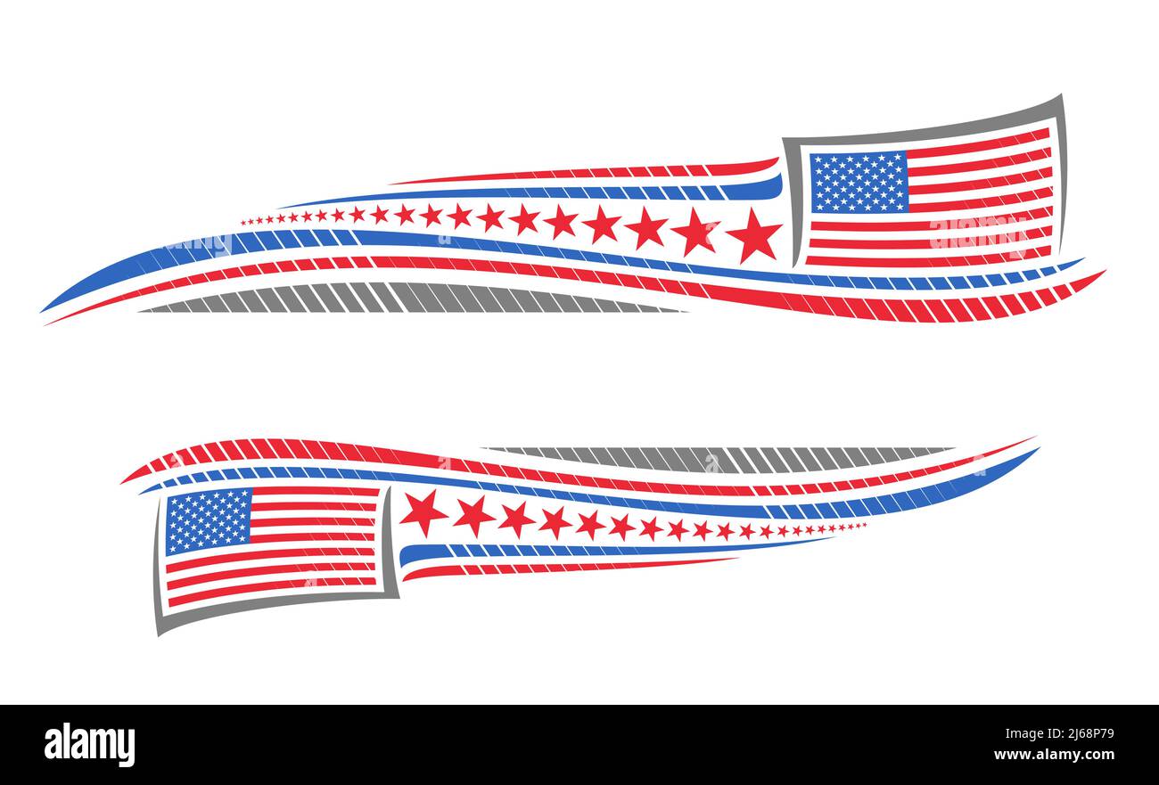 Vector border for American Holidays with blank copy space for congratulation text, banner with illustration of national american flag, stars and decor Stock Vector