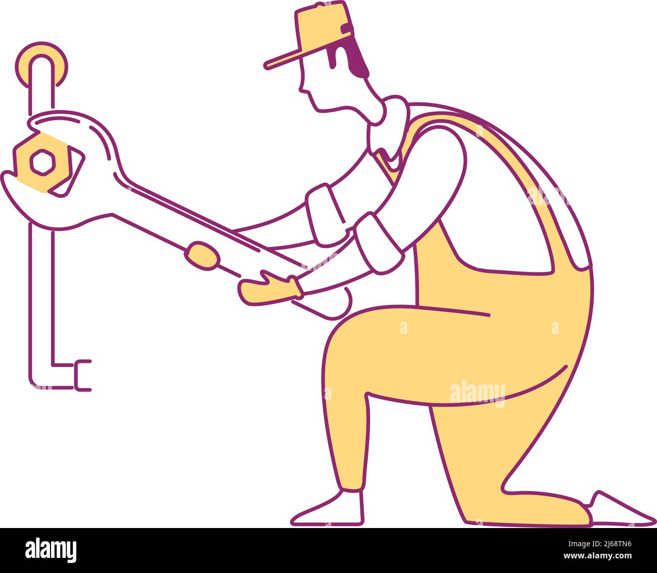 Maintenance worker with wrench semi flat color vector character Stock Vector