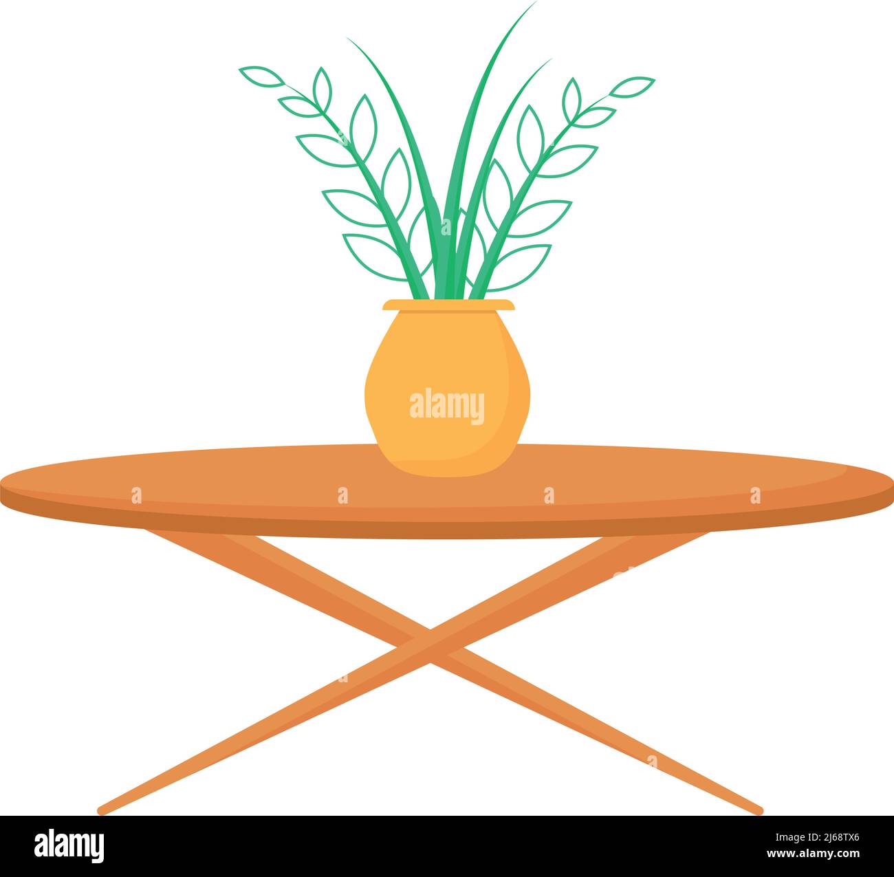 Modern coffee table with houseplant semi flat color vector object Stock Vector
