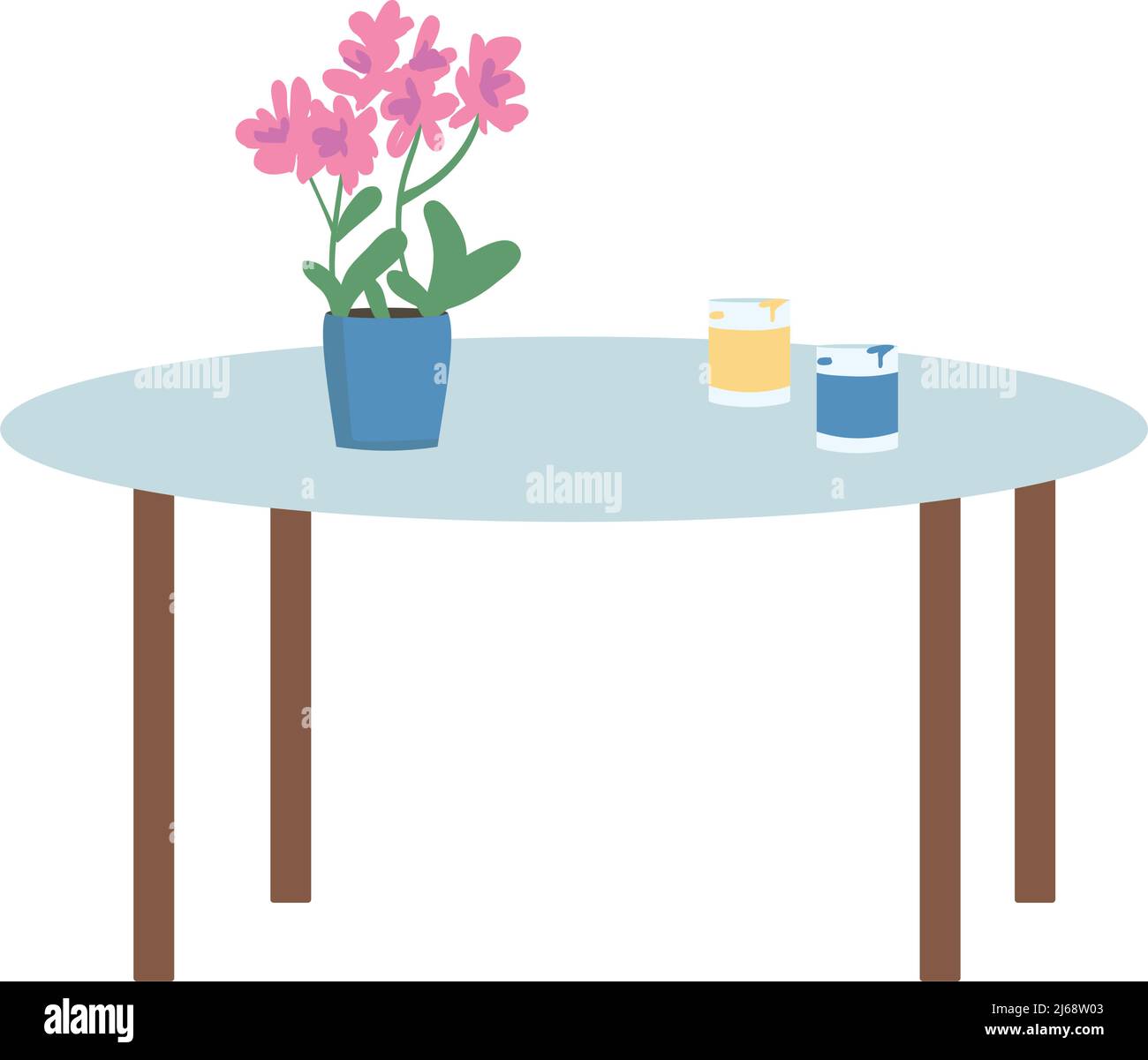Coffee table with flower pot and paint jars semi flat color vector object Stock Vector