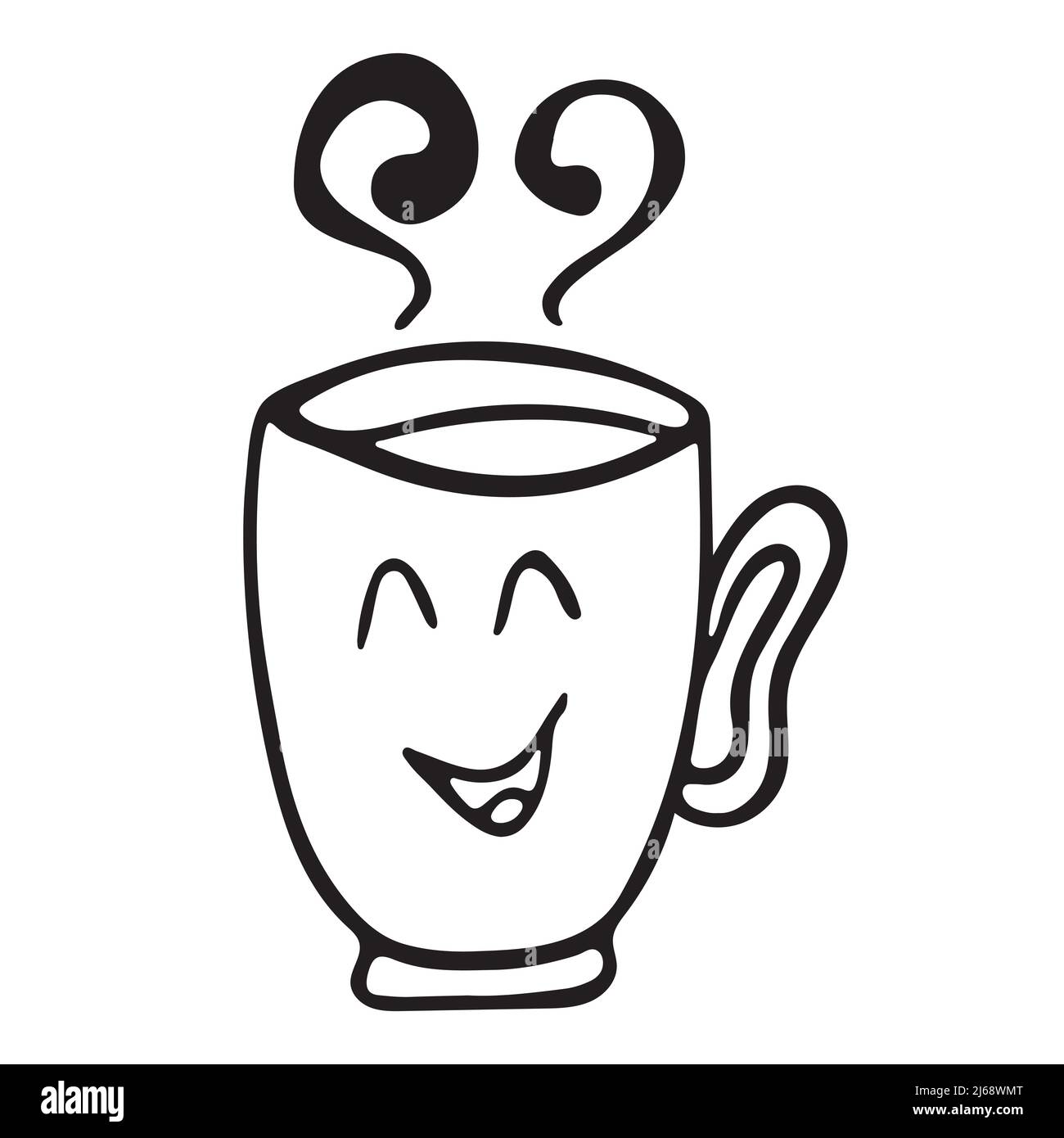 Cute cup coffee cartoon hand drawn style Vector Image