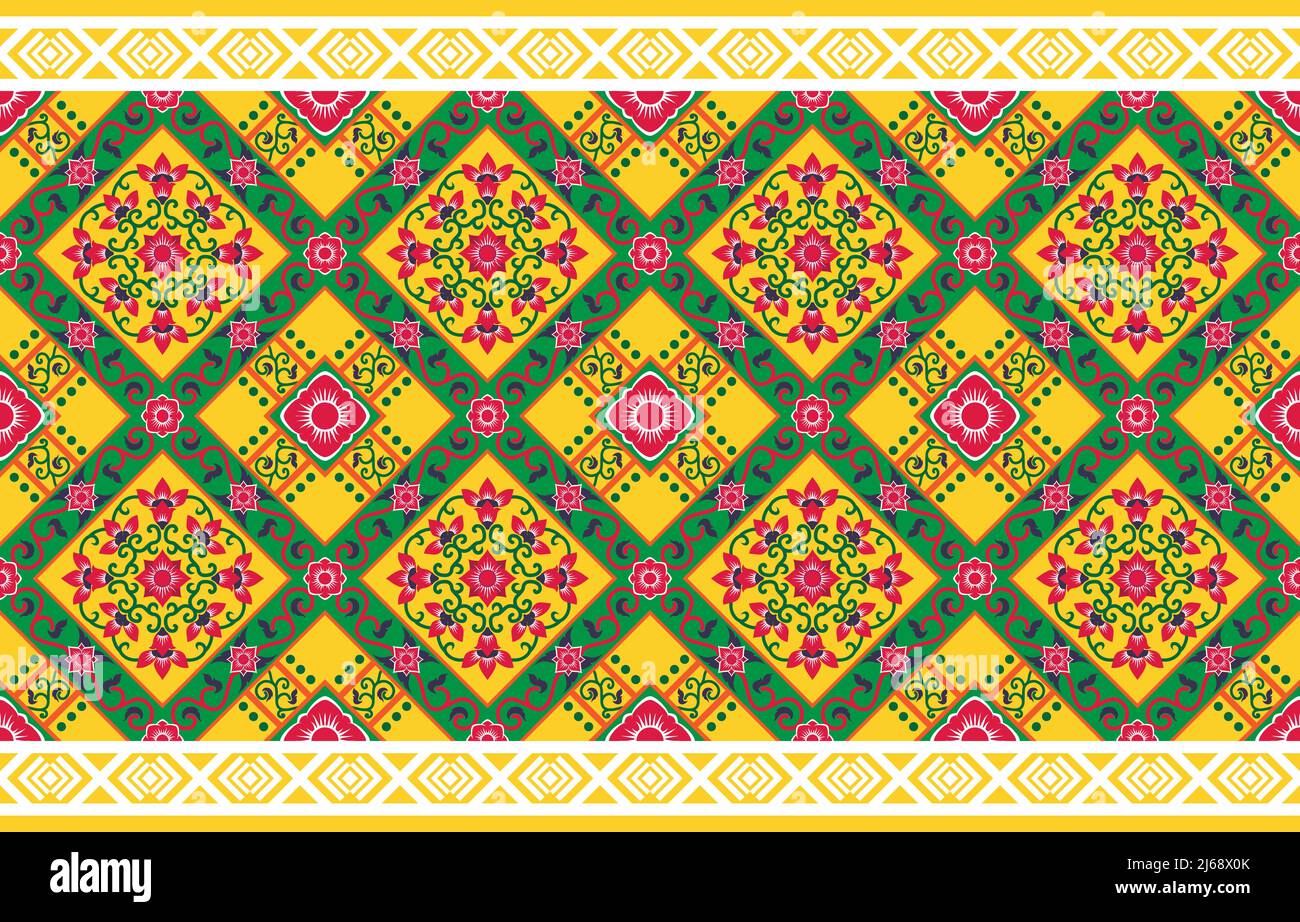 Geometric oriental traditional embroidery style. Ikat tribal floral seamless pattern. Ethnic Aztec fabric carpet mandala ornament native boho chevron Stock Vector