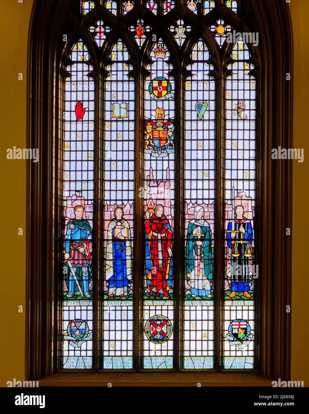 stained glass window in the entrance of the Queen's University Belfast