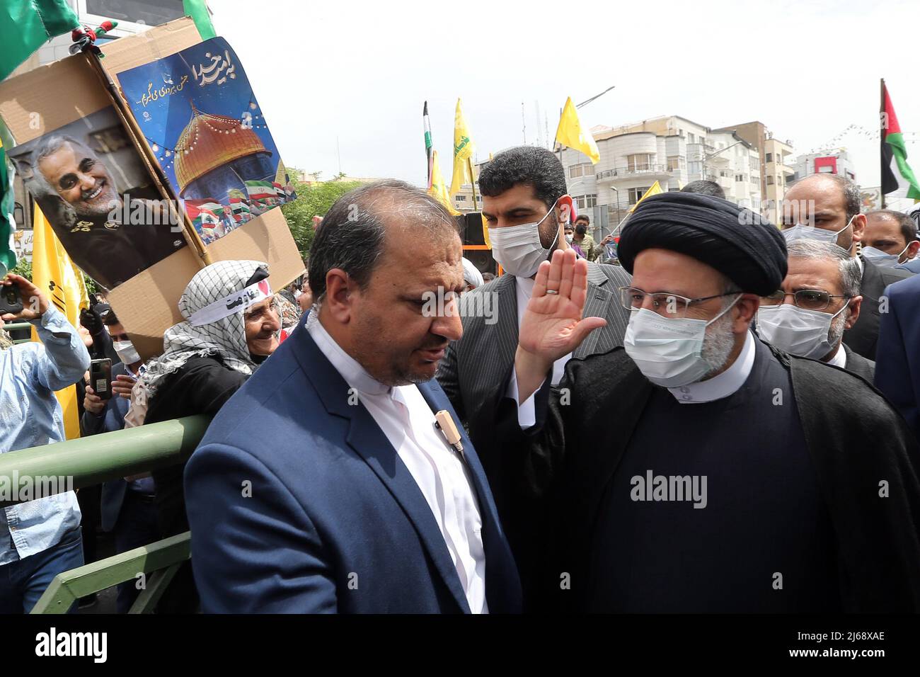 Tehran, Iran. 29th Apr, 2022. April 29, 2022, Tehran, Tehran, Iran: A handout photo made available by the Iranian Presidential Office shows Iranian President EBRAHIM RAISI during an anti-Israel rally marking Al Quds Day in Tehran, Iran, on 29 April 2022. Al-Quds Day was declared in 1979 by the late Ayatollah Khomeini, founder of the Islamic Iranian Republic, who called on the world's Muslims to show solidarity with Palestinians on the last Friday of the fasting month of Ramadan. (Credit Image: © Iranian Presidency via ZUMA Press Wire) Credit: ZUMA Press, Inc./Alamy Live News Stock Photo