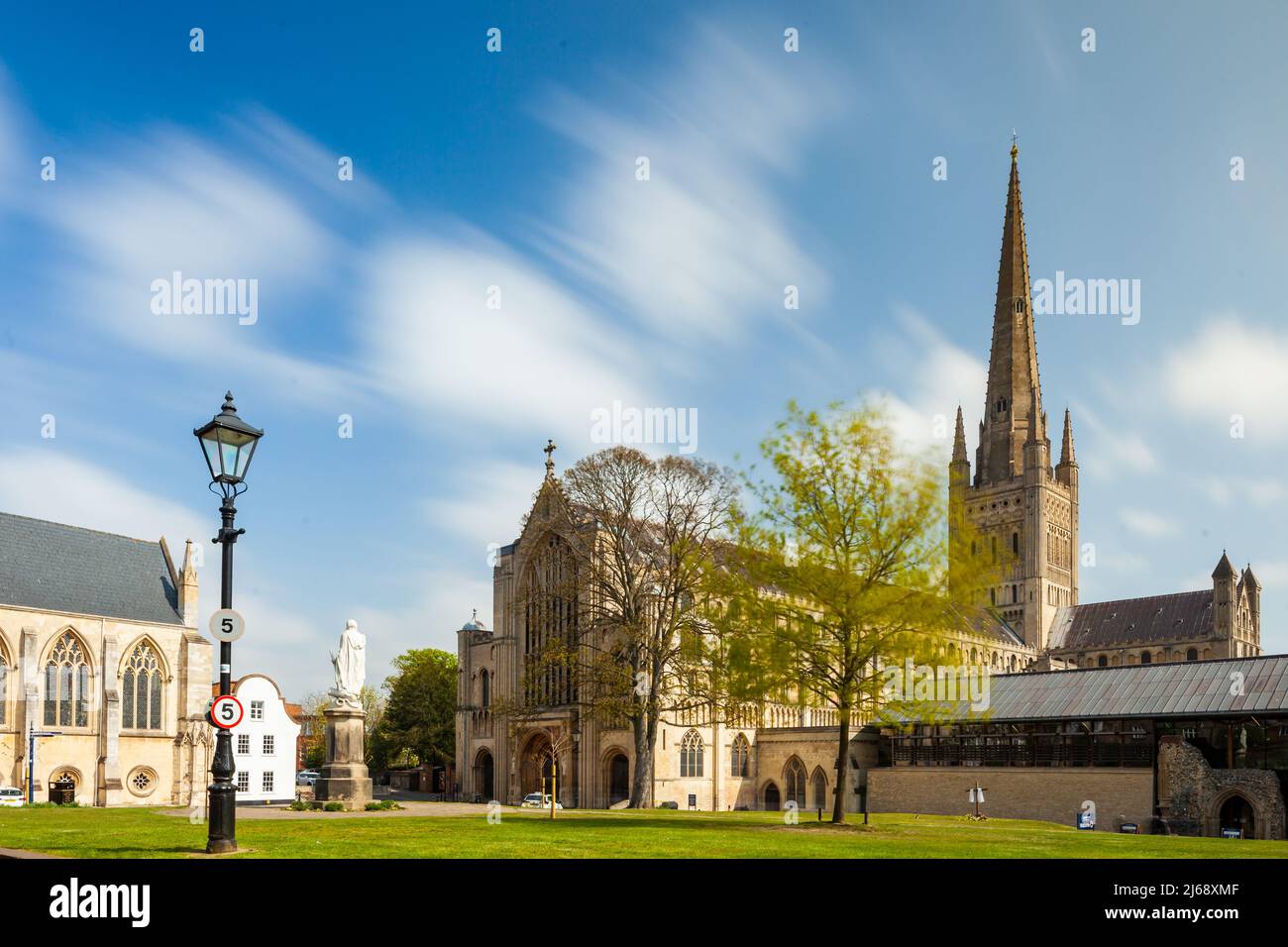 Spring midday at Norwich Cathedral, Norfolk, England. Stock Photo