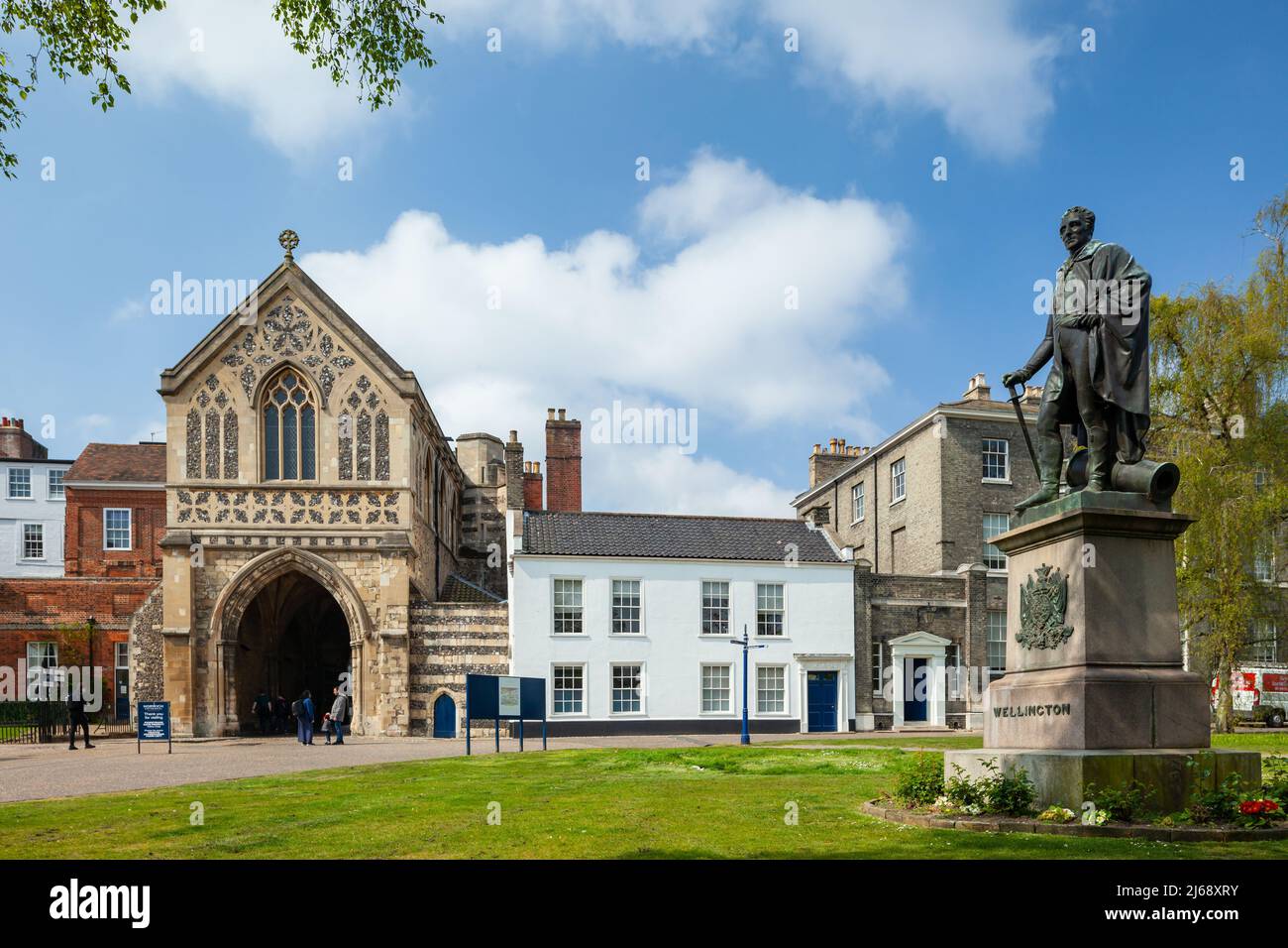 April afternoon at Wellington statue on Norwich Cathedral grounds, Norfolk, England. Stock Photo