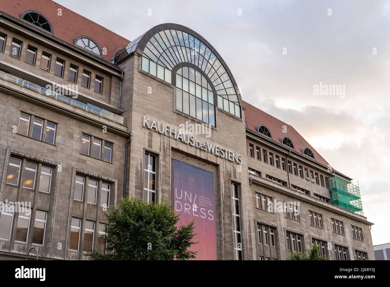 Facade of the KaDeWe or Kaufhaus des Westens in the capital city of Germany. A luxury shopping mall building on the Tauentzienstrasse. Stock Photo