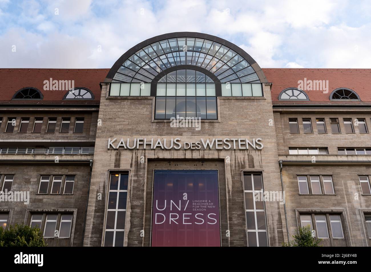 Facade of the KaDeWe or Kaufhaus des Westens in the capital city of Germany. A luxury shopping mall building on the Tauentzienstrasse in Berlin. Stock Photo