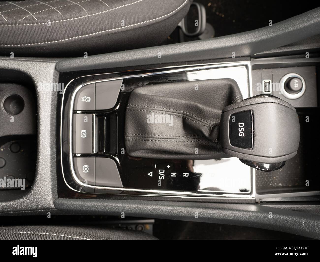 Centre console of a modern Sports Utility vehicle car with DSG automatic transmission Stock Photo