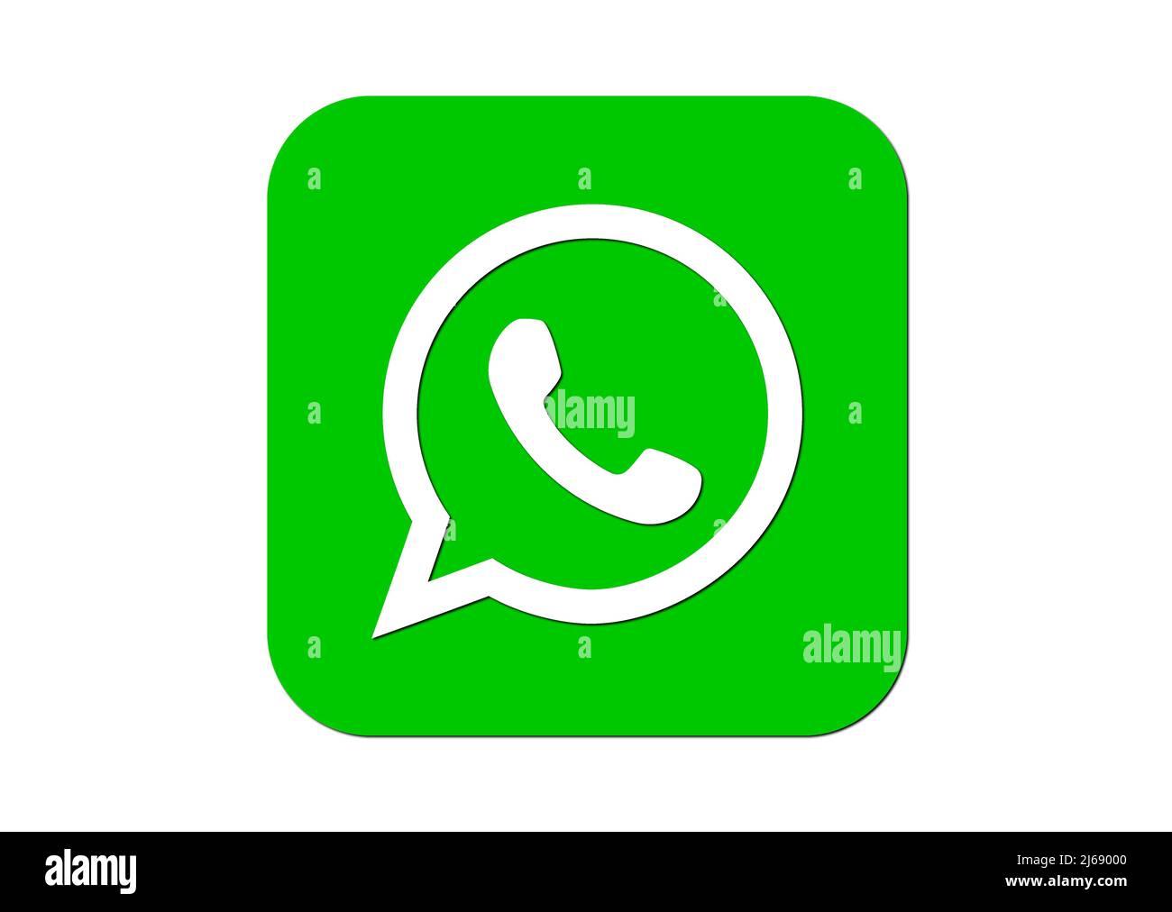 WhatsApp. WhatsApp icon. Telephone icon in white and green square color.  White color background. Illustration Stock Photo - Alamy