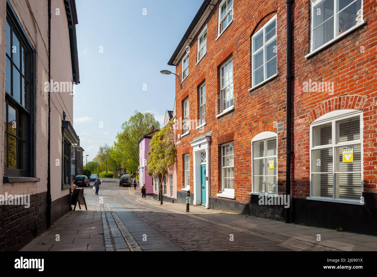 Spring afternoon on Pottergate in Norwich city centre, Norfolk, England. Stock Photo