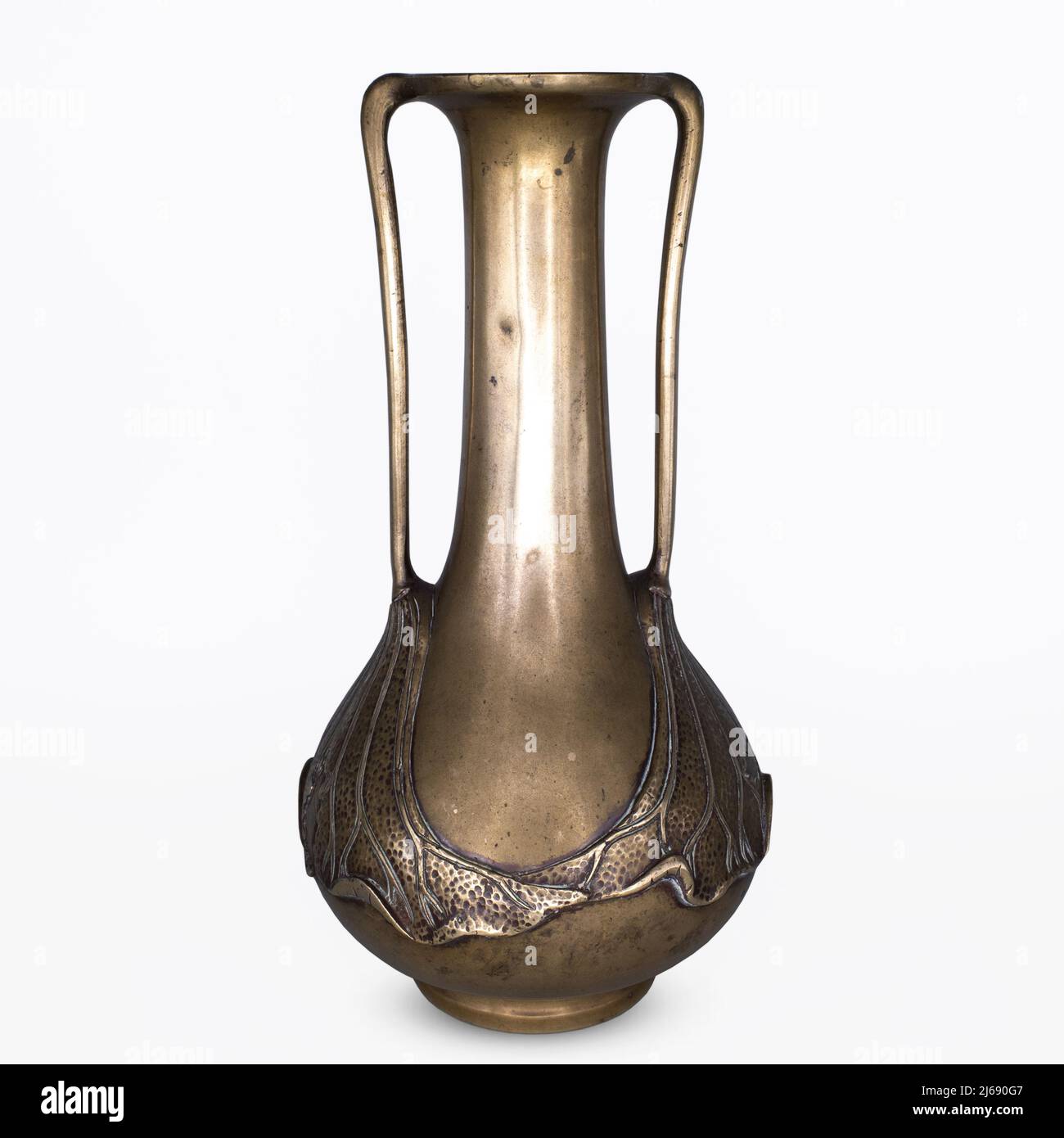 Antique Japanese Bronze Brass Art Nouveau Style Vase With Lily Pad