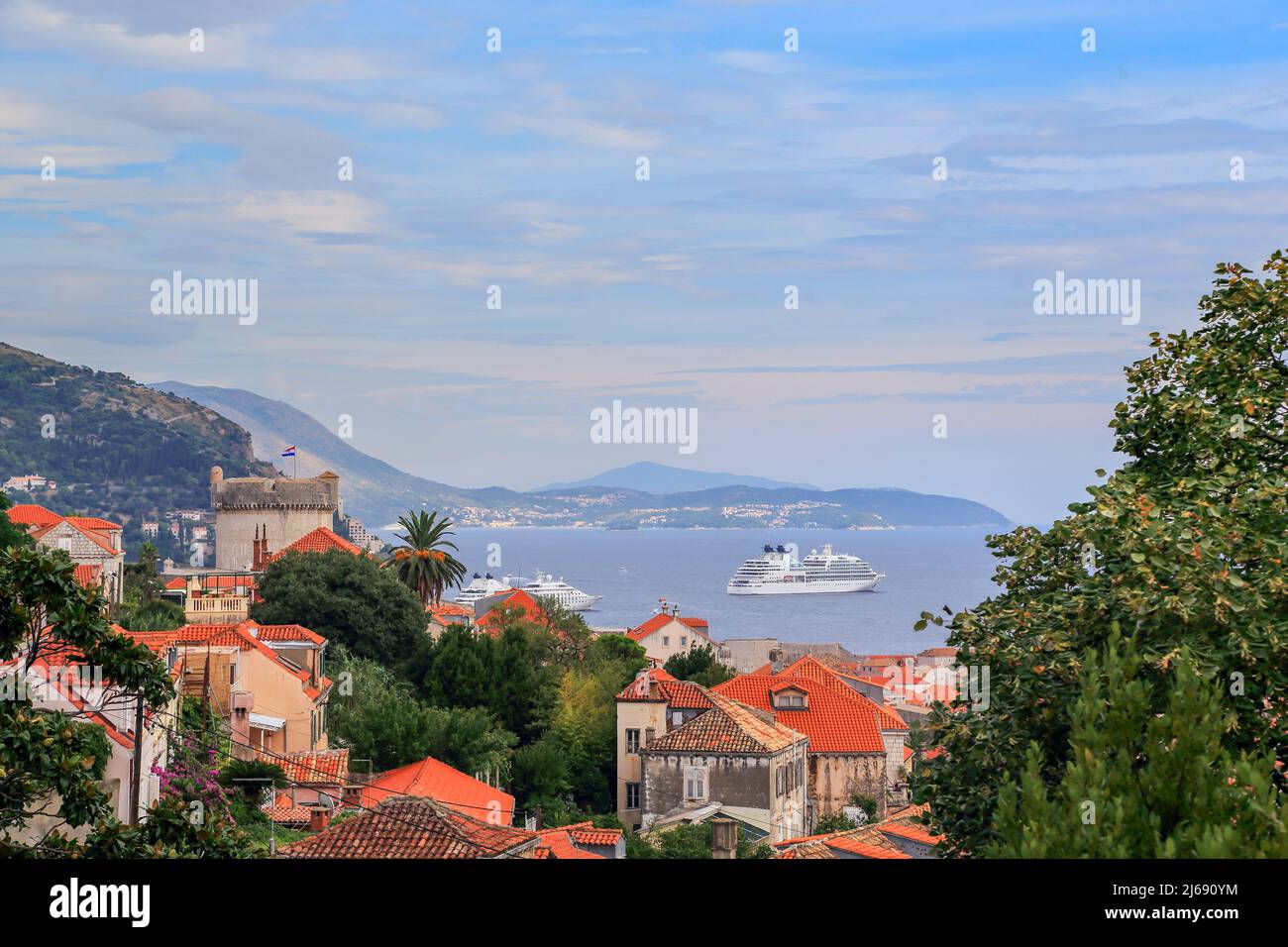 DUBROVNIK, CROATIA - SEPTEMBER 8, 2016: This is a sea liner on the outer roadstead off the coast of the city. Stock Photo