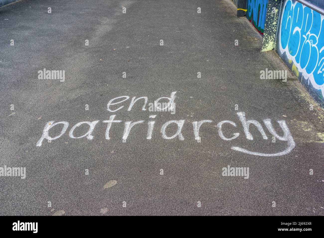 End Patriarchy graffiti on a street in Berlin, April 2022 - anti patriarchy concept, Berlin, Germany, Europe Stock Photo