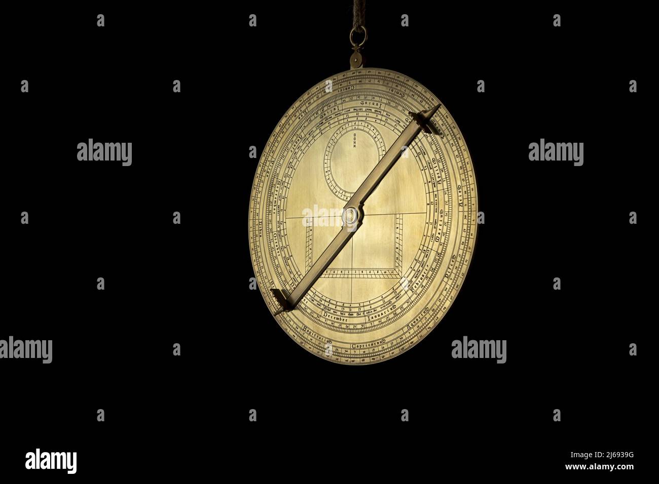 Replica of astrolabe created at the start of the 15th Century by Parisian cleric and mathematician Jean le Fondeur.  Also known as a Fusoris. Adapted Stock Photo