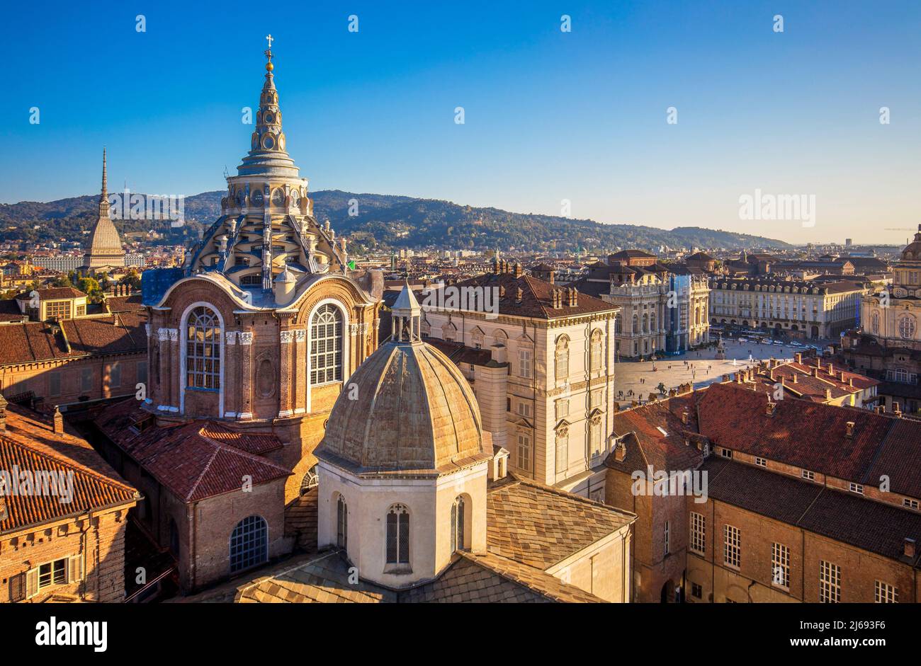 View from the Bell Tower of the Cathedral, on the Dome of the Chapel of the Holy Shroud, Turin, Piedmont, Italy Stock Photo