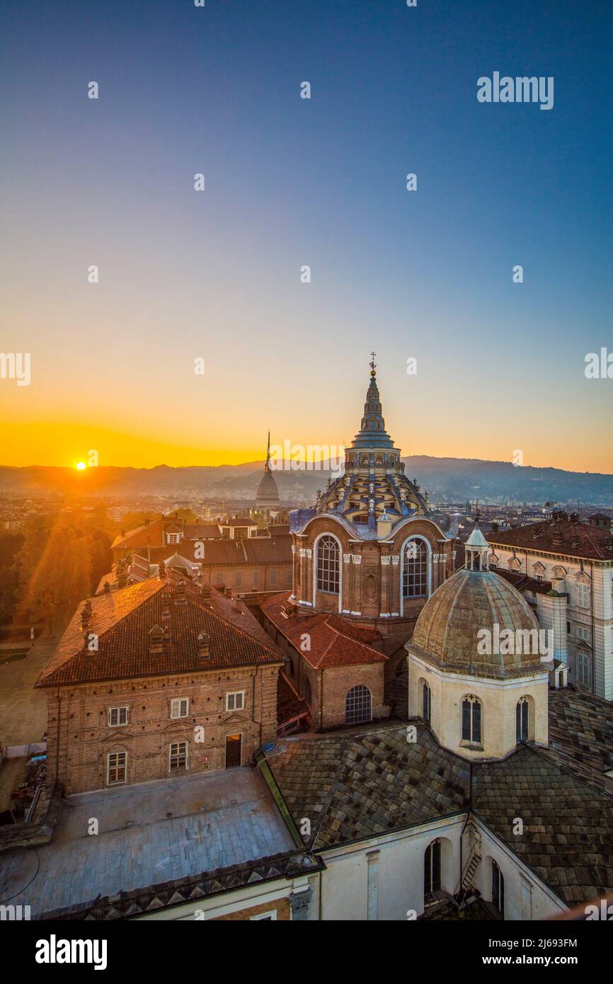 View from the Bell Tower of the Cathedral, on the Dome of the Chapel of the Holy Shroud, Turin, Piedmont, Italy Stock Photo