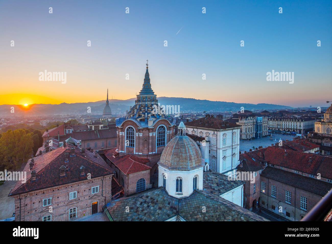 View from the Bell Tower of the Cathedral, on the Dome of the Chapel of the Holy Shroud, Turin, Piedmont, Italy Stock Photo