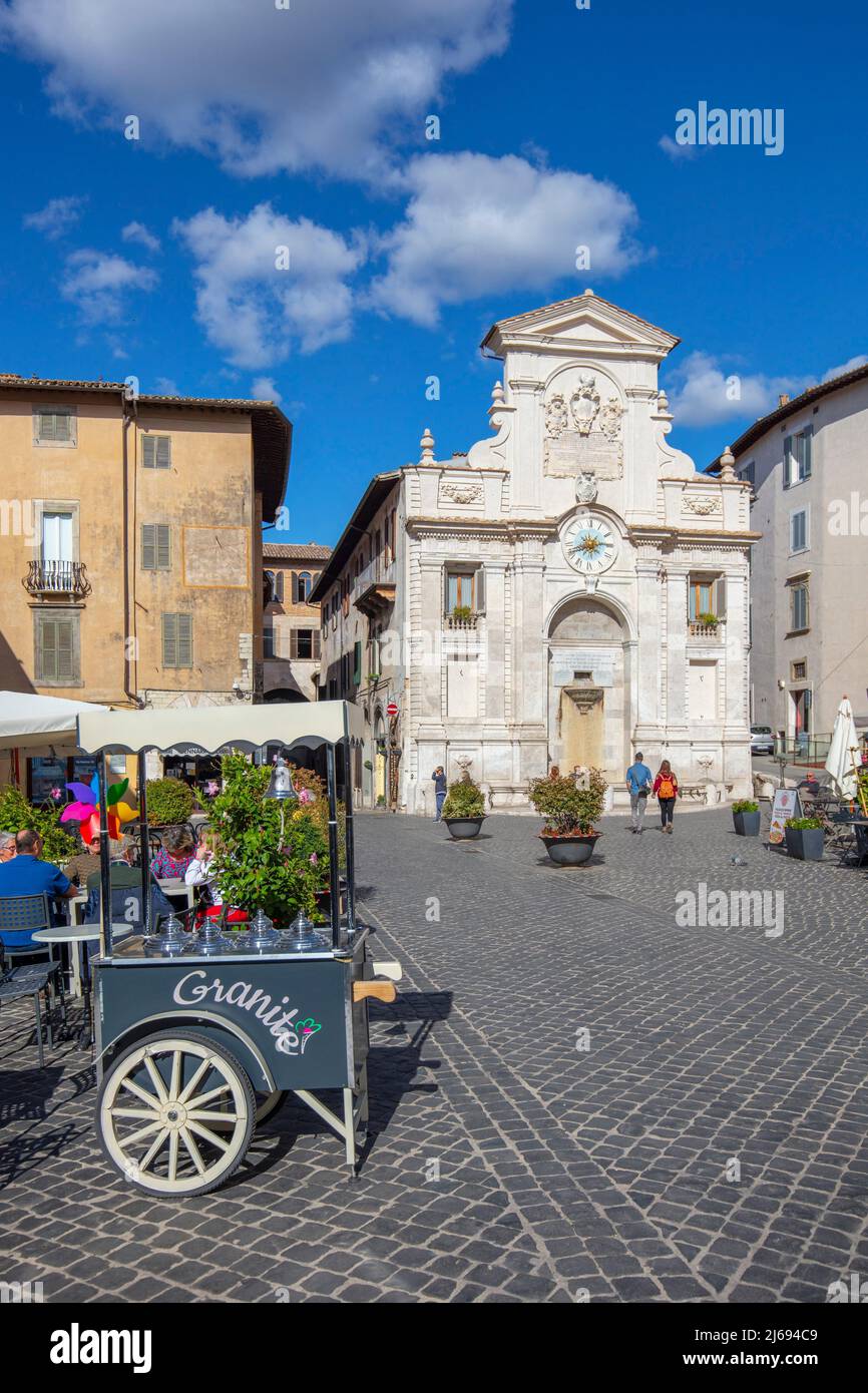 The Fountain, Market Square, Spoleto, Umbria, Italy, Europe Stock Photo