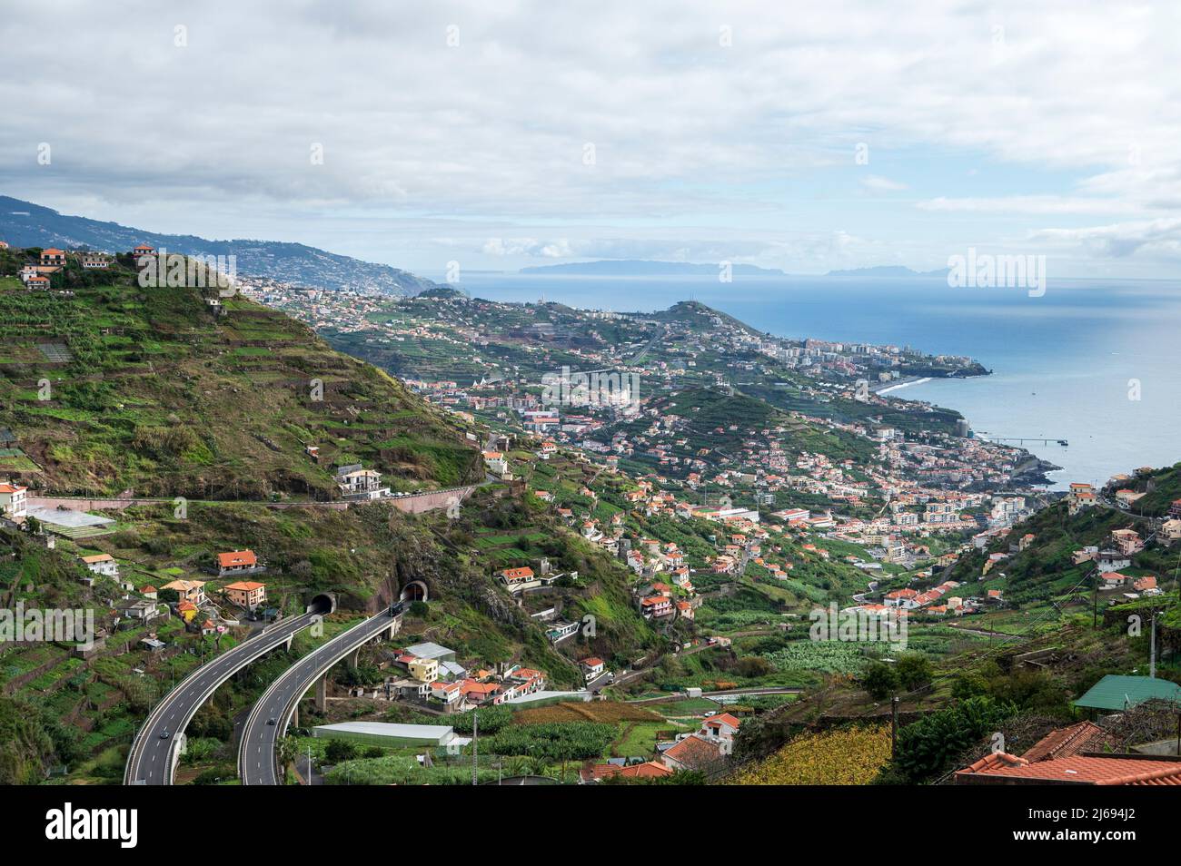 Road above Funchal viewed from elevated position, Madeira, Portugal, Atlantic, Europe Stock Photo
